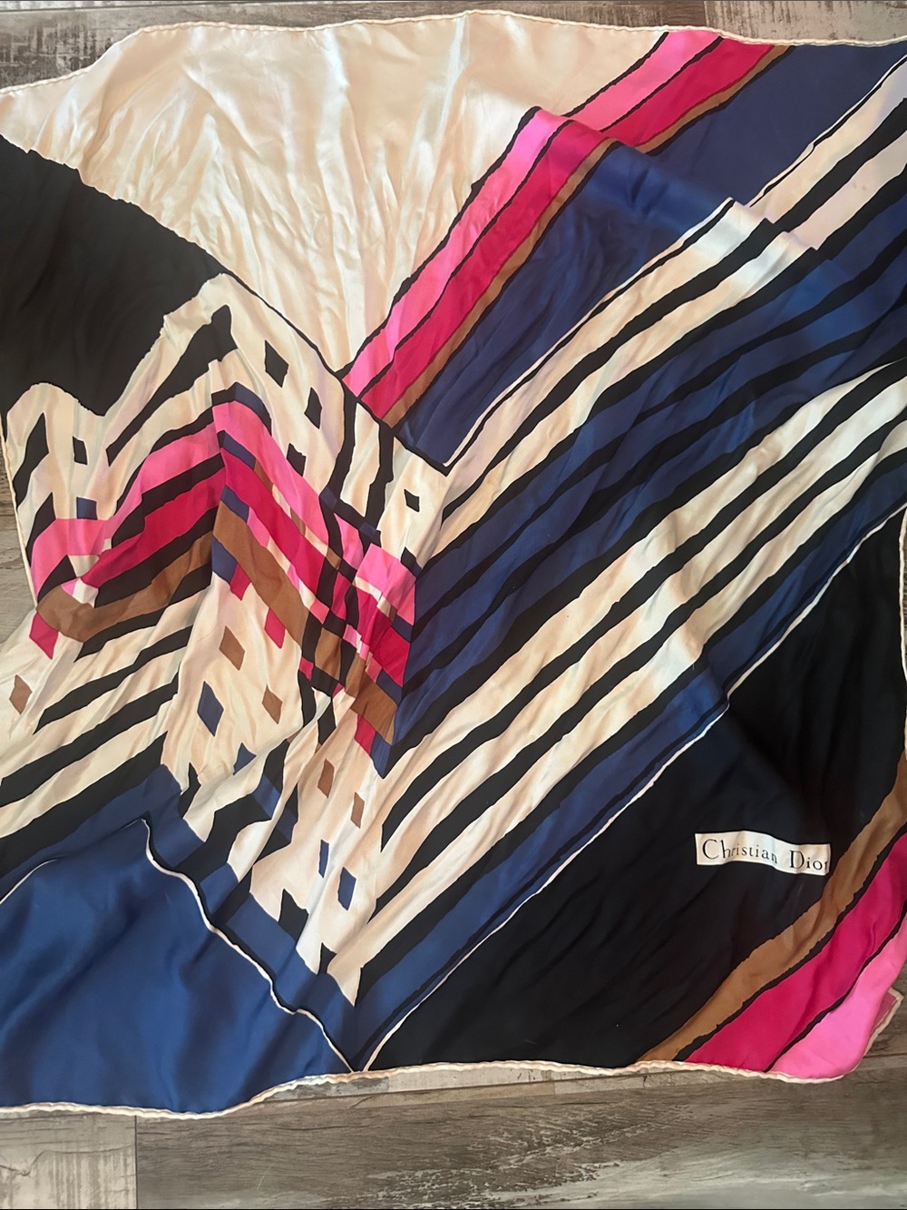 Dior Pink Blue Black White Striped Silk Scarf